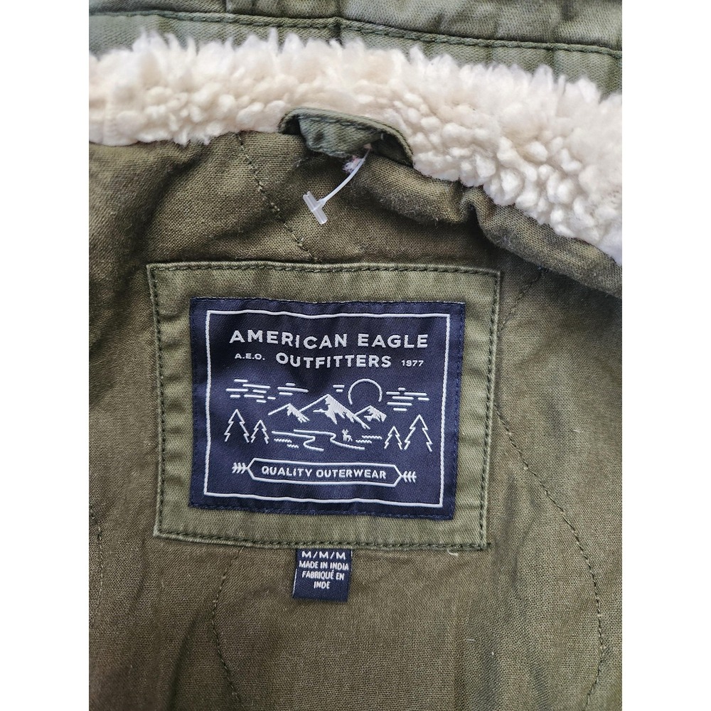 American Eagle Outfitters Jacket Womens Medium Green Hooded Sherpa Lined Parka - Picture 6 of 15